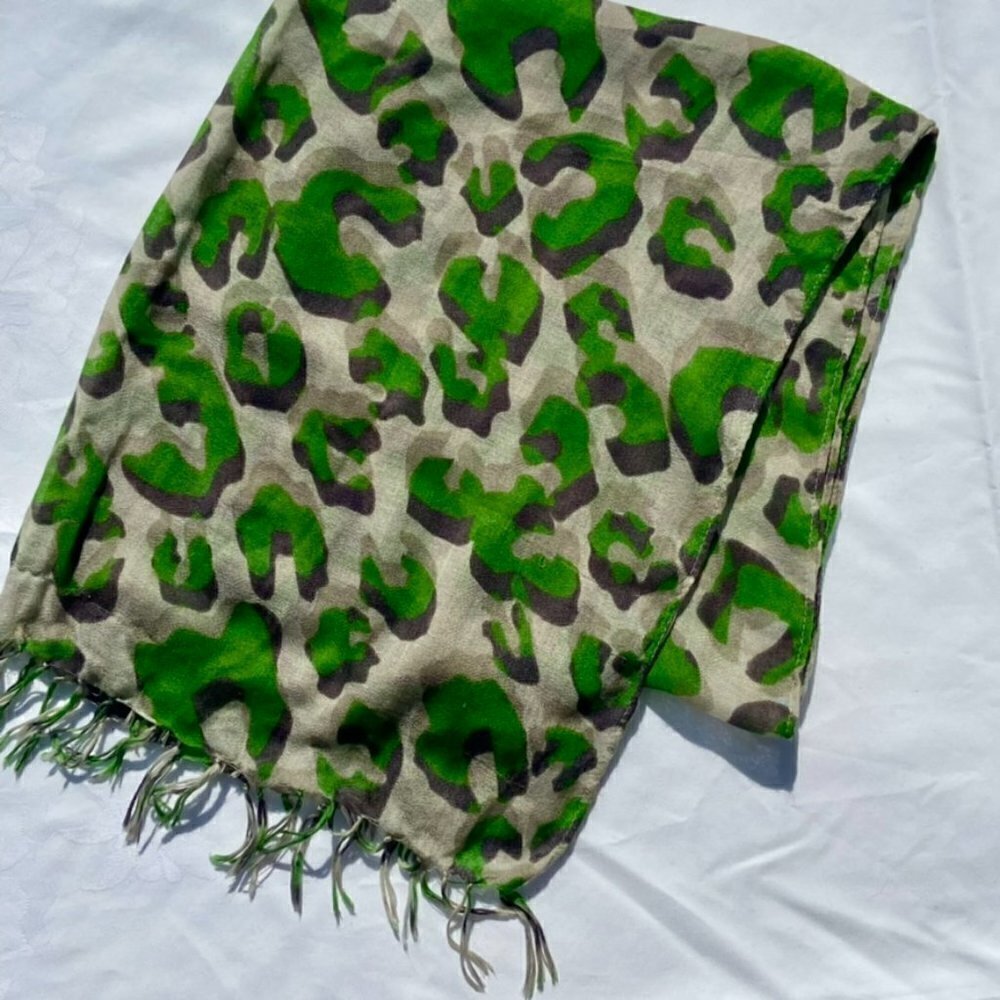 Oversized Lime Green and Silver Scarf Fringe Wrap